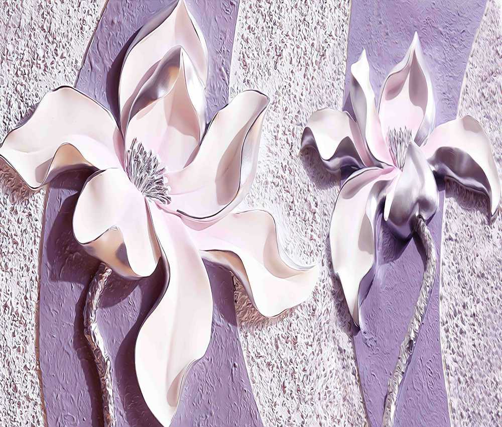 Purple Oil Painted Flowers Murals Wallpaper Design
