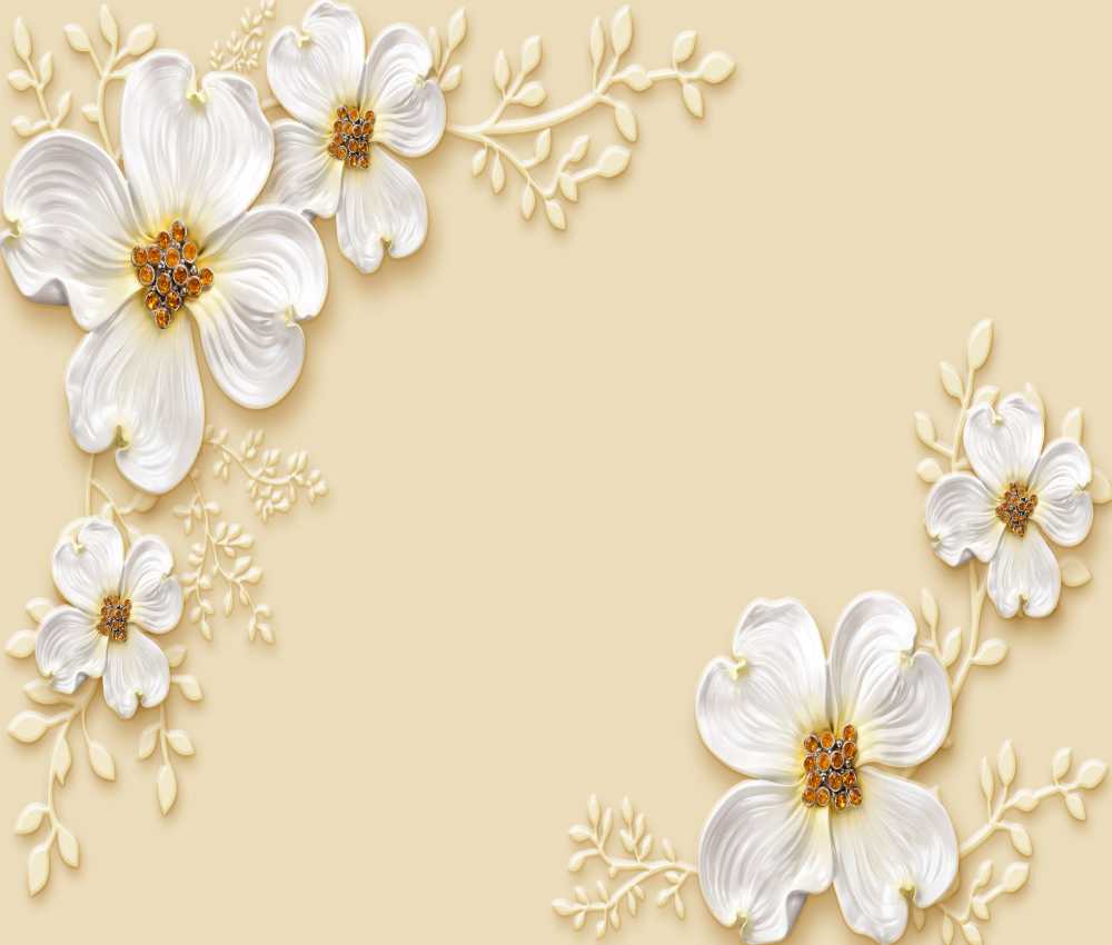 3D Ceramic White Flowers With Offwhite Solid Backgrounds