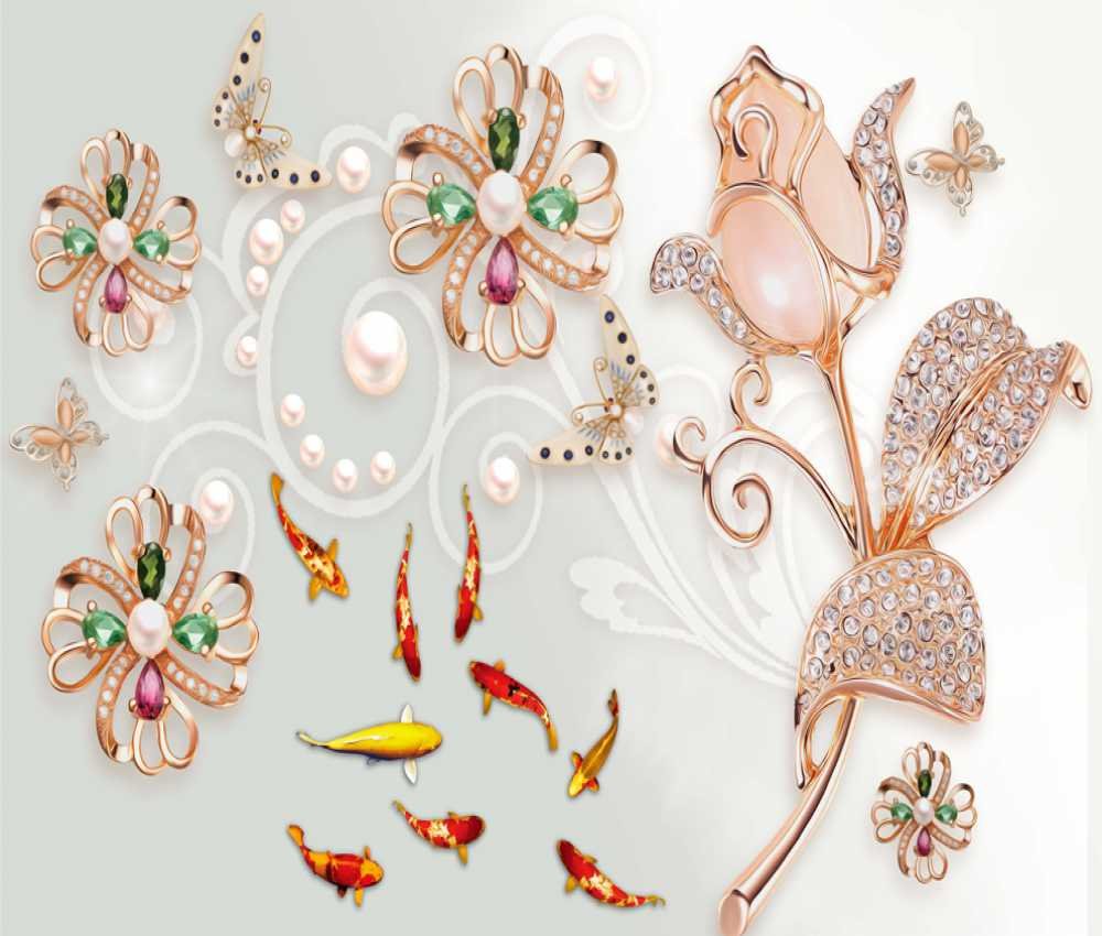Oil Colored Diamonds Flowers With Multi Fishes Backgrounds