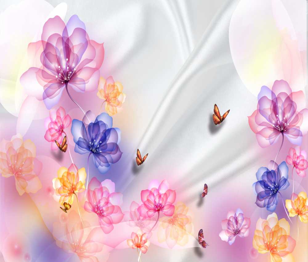 Transparent Colored Flowers with Luxury White Backgrounds Design