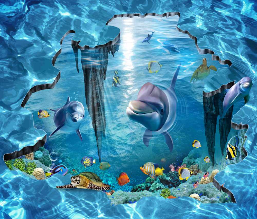 Under Water Blue Water Dolphin Ocean Floor Design