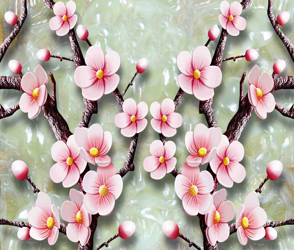 Red White Flowers With Filtered Ceramic Backgrounds Wall Design